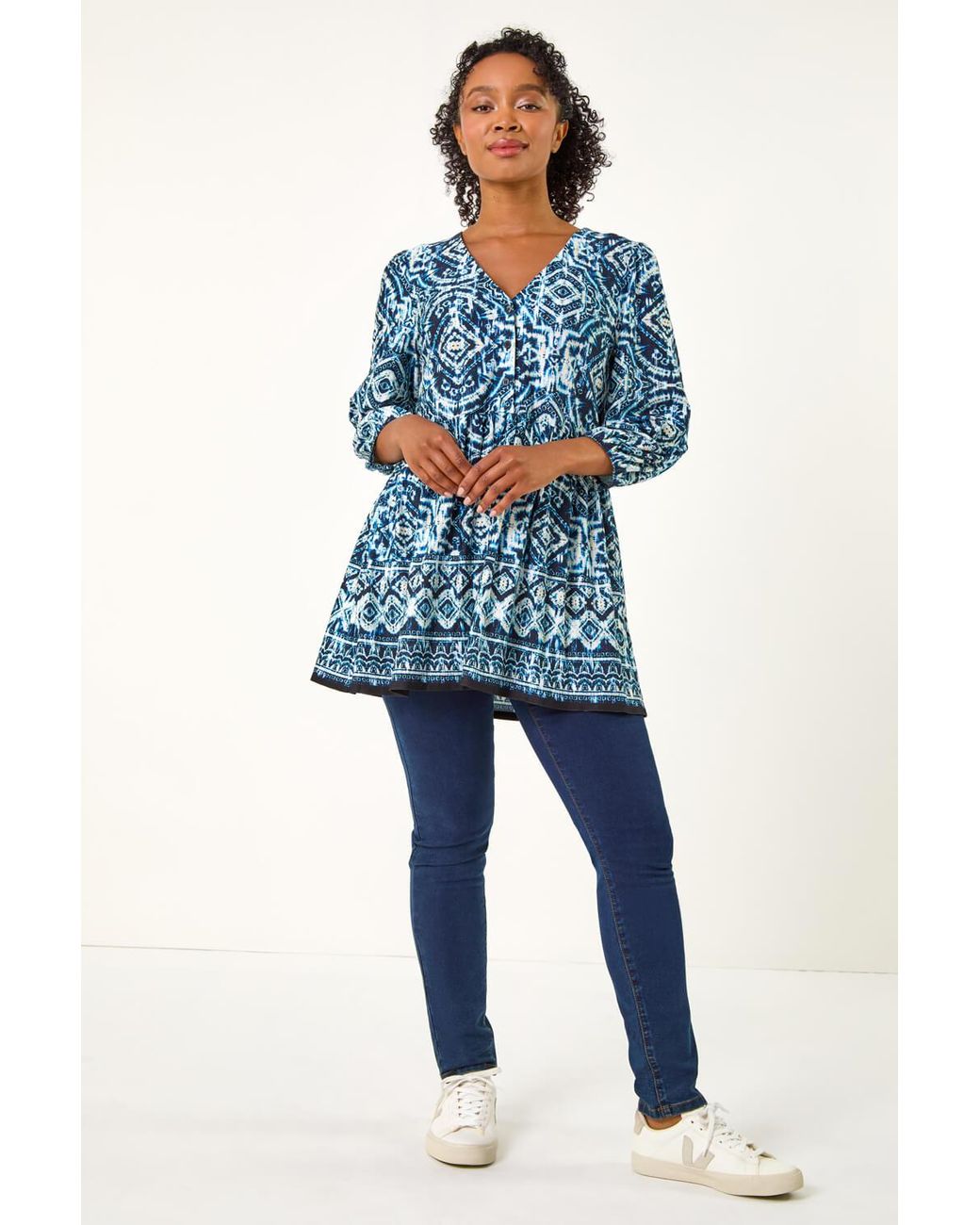 Roman Petite Blue Aztec Print Tunic