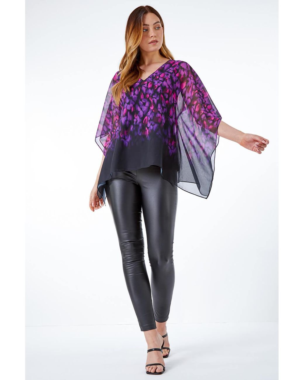 Roman Purple Abstract Chiffon Overlay Top