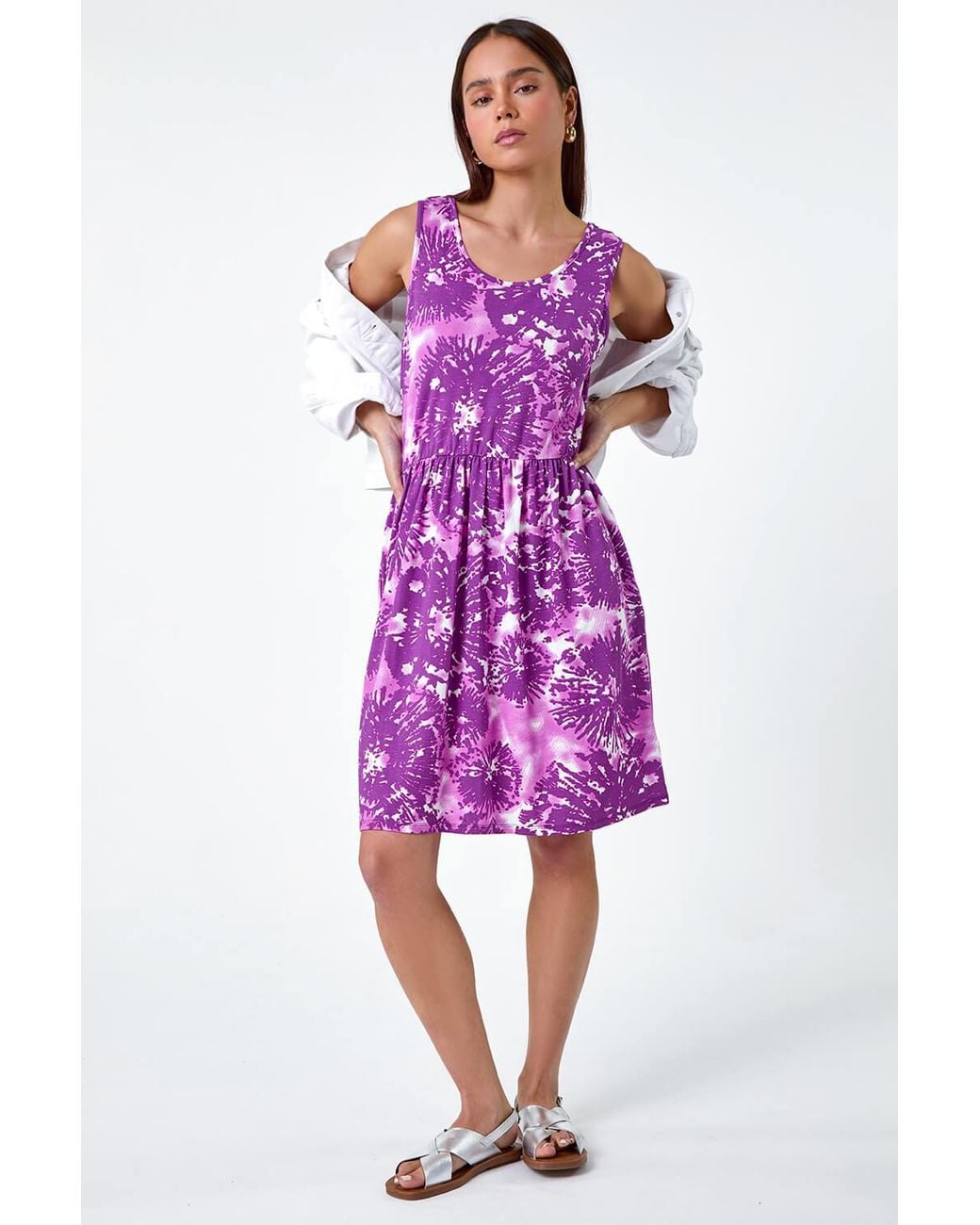Roman Petite Purple Tie Dye Pocket Dress
