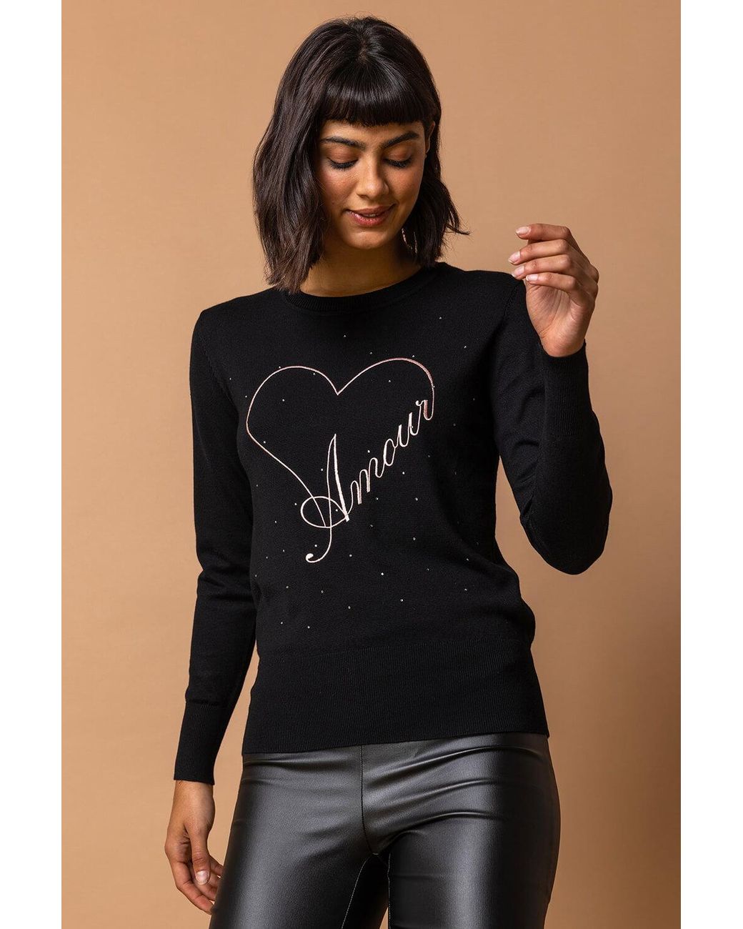 Roman Black Sparkle Embellished Amour Jumper