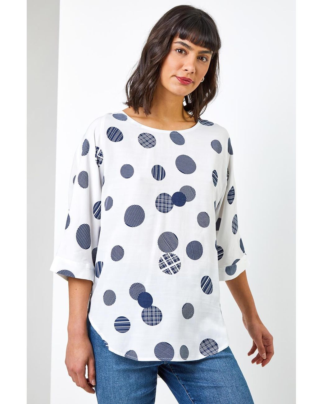 Roman White Abstract Spot Print Top