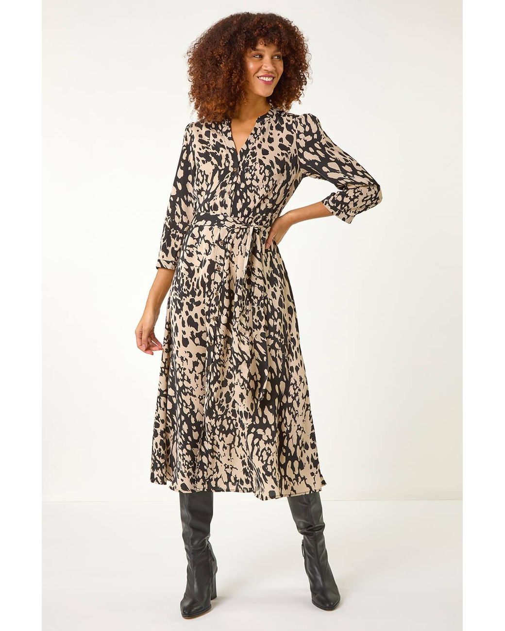 Roman Multicolor Abstract Midi Shirt Dress