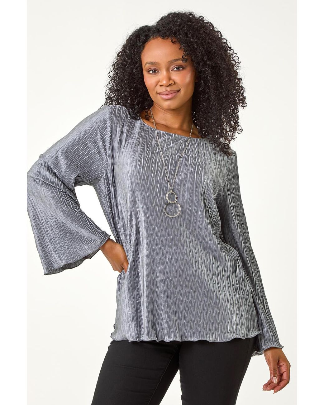 Roman Petite Gray Pleated Necklace Top