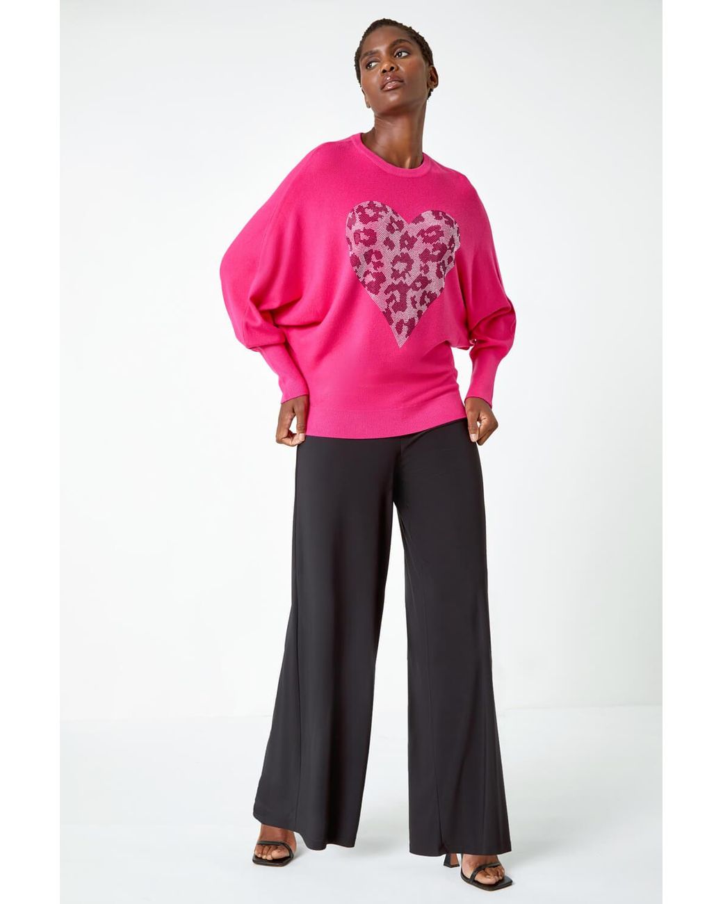 Roman Pink Embellished Animal Heart Print Jumper