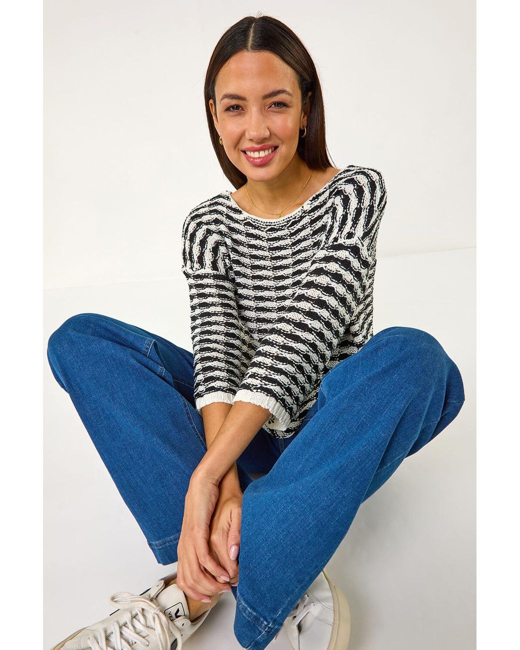 Roman Blue Contrast Stitch Knit Jumper
