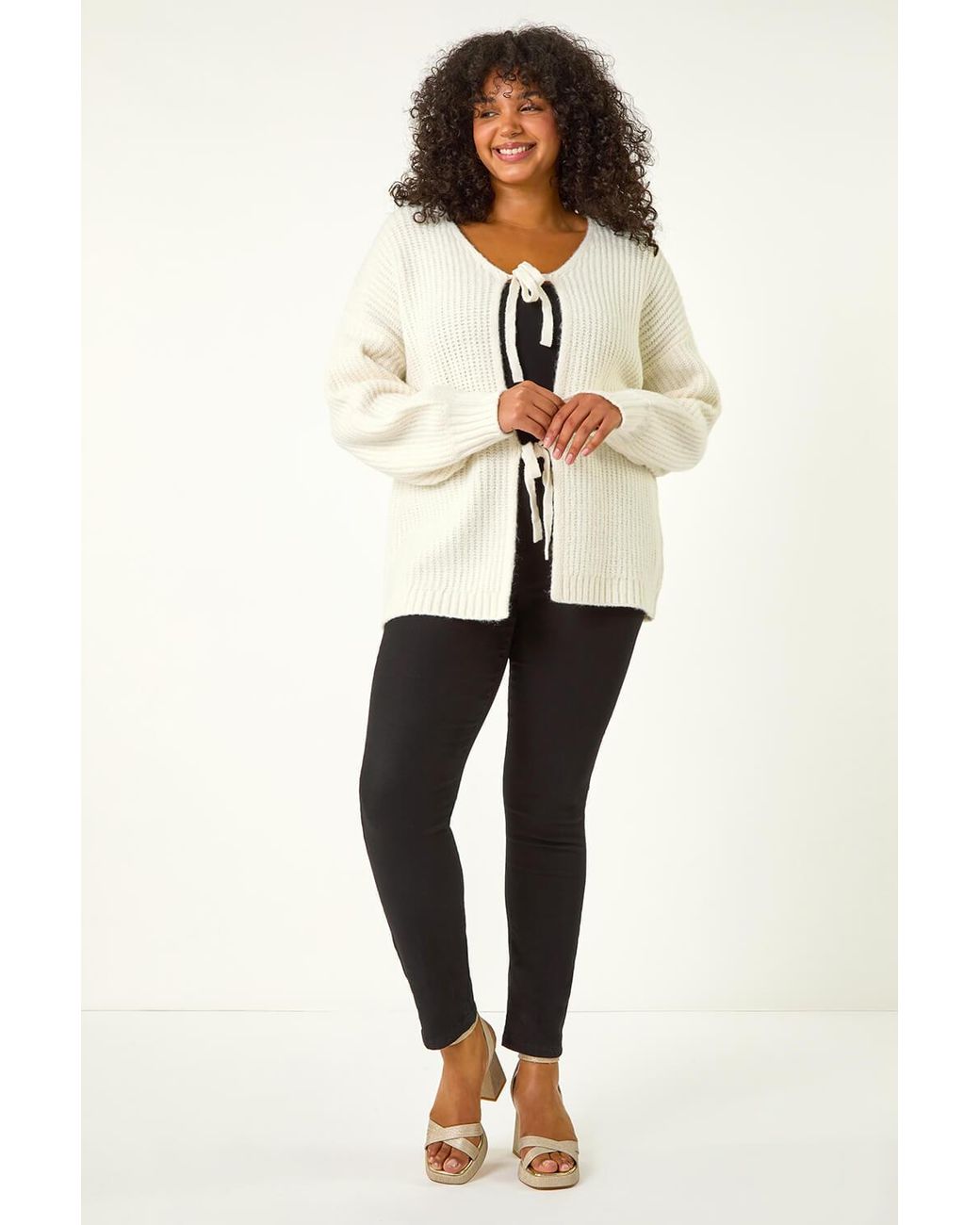 Roman Curve Natural Bow Detail Knit Cardigan