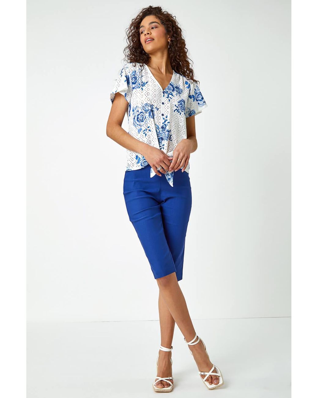 Roman Blue Knee Length Stretch Shorts