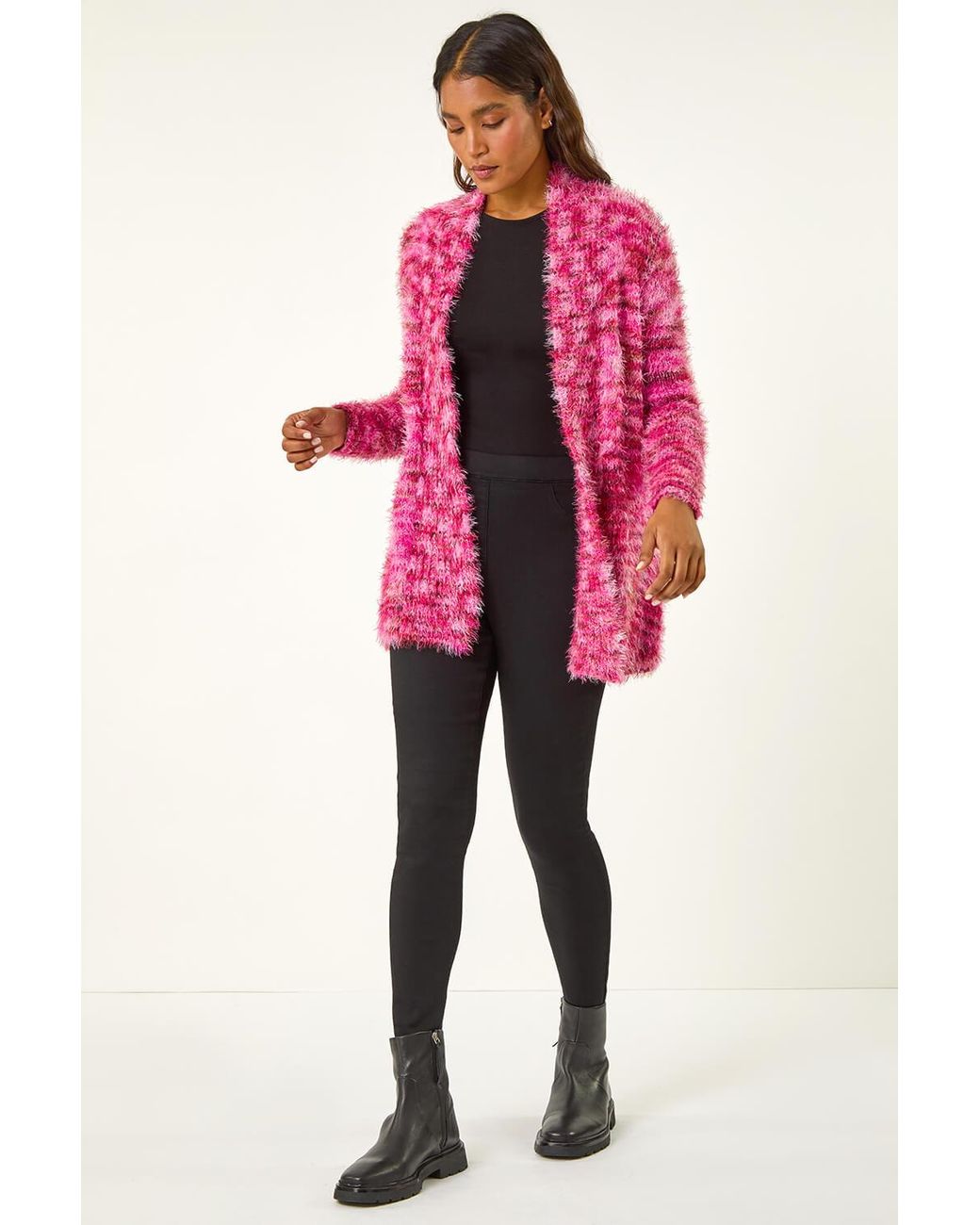 Roman Pink Fluffy Longline Cosy Cardigan