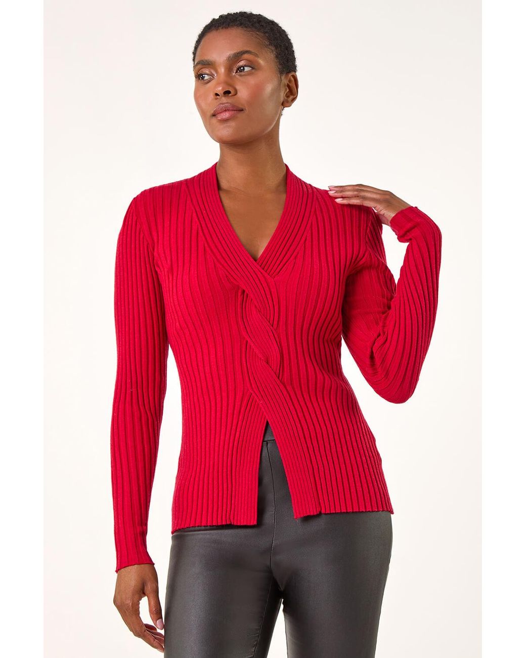Roman Red Cable Split Detail Rib Jumper