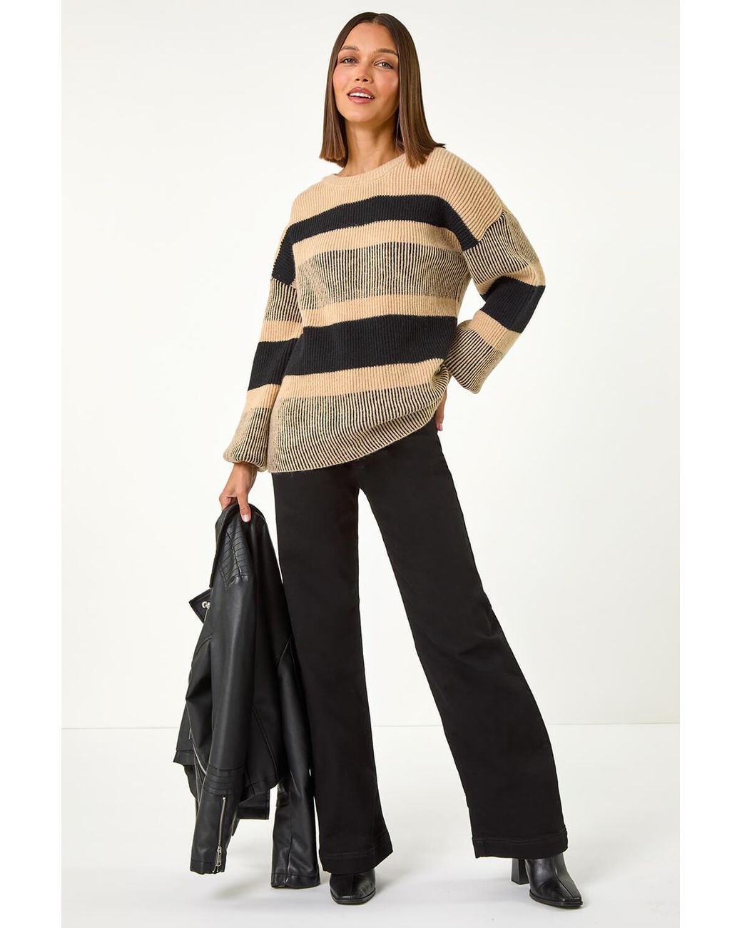 Roman Black Colour Block Striped Knit Jumper