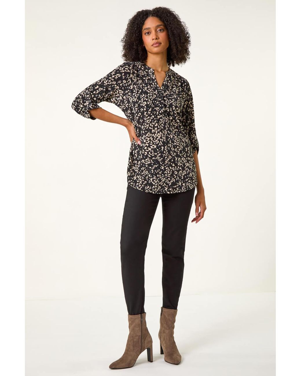 Roman Black Stretch Animal Print Shirt