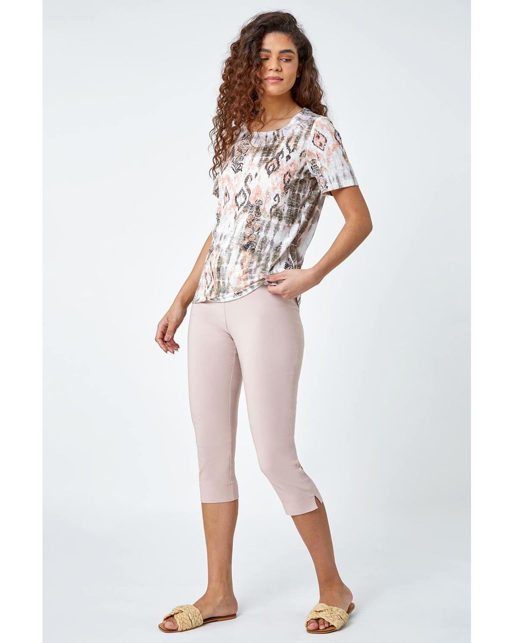 Roman White Burnout Aztec Print Diamante Top