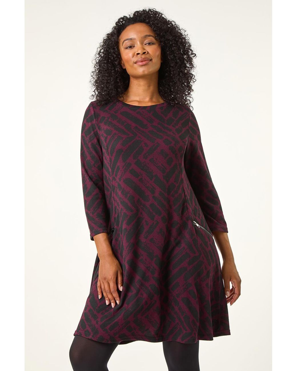 Roman Petite Purple Zip Detail Abstract Dress