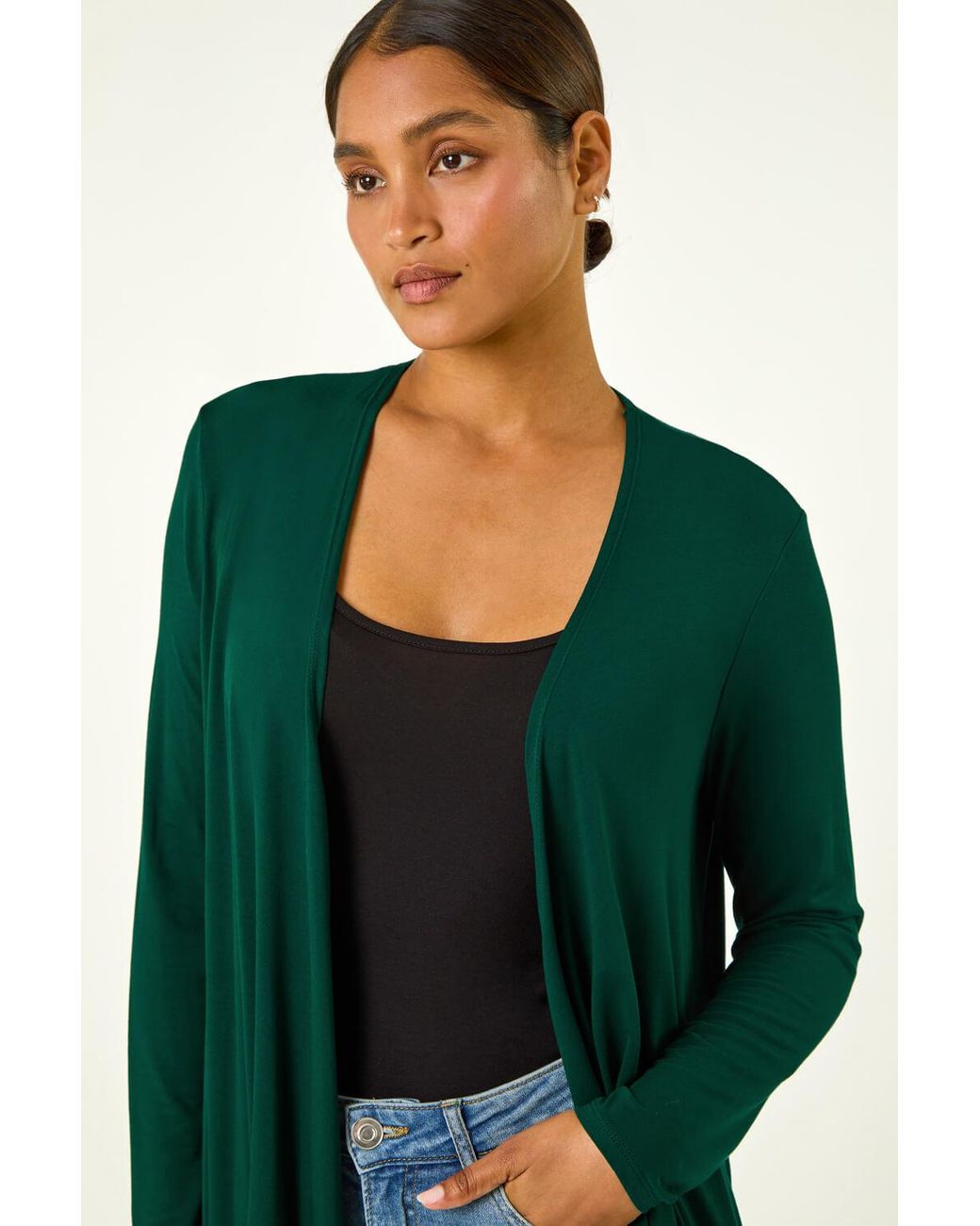 Roman Green Waterfall Front Jersey Knit Cardigan