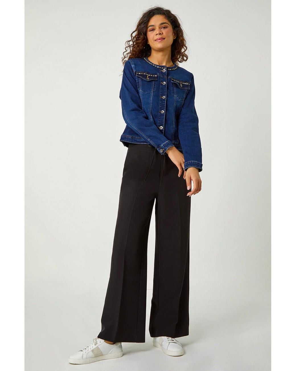 Roman Blue Collarless Tape Stretch Denim Jacket