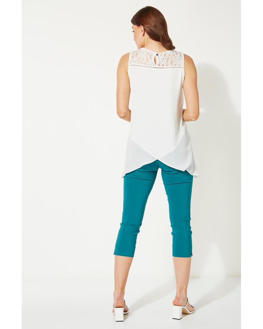 Roman White Lace Yoke Asymmetric Vest Top