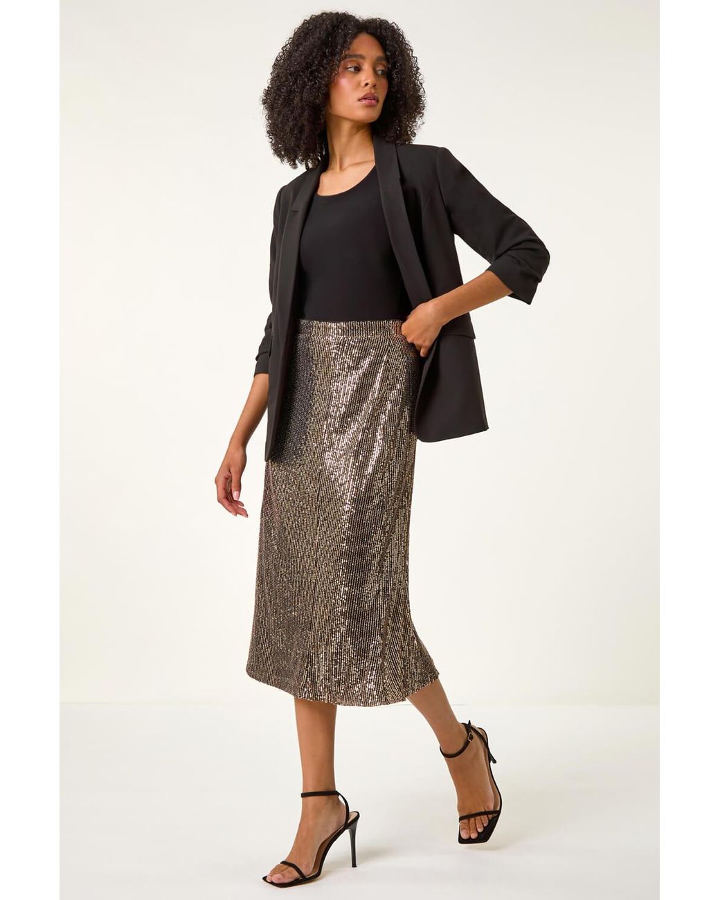 Roman Black Fluted Hem Sequin Skirt