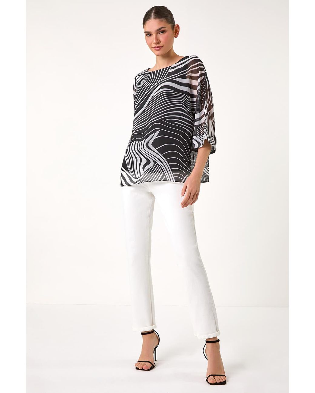 Roman Gray Linear Print Overlay Top