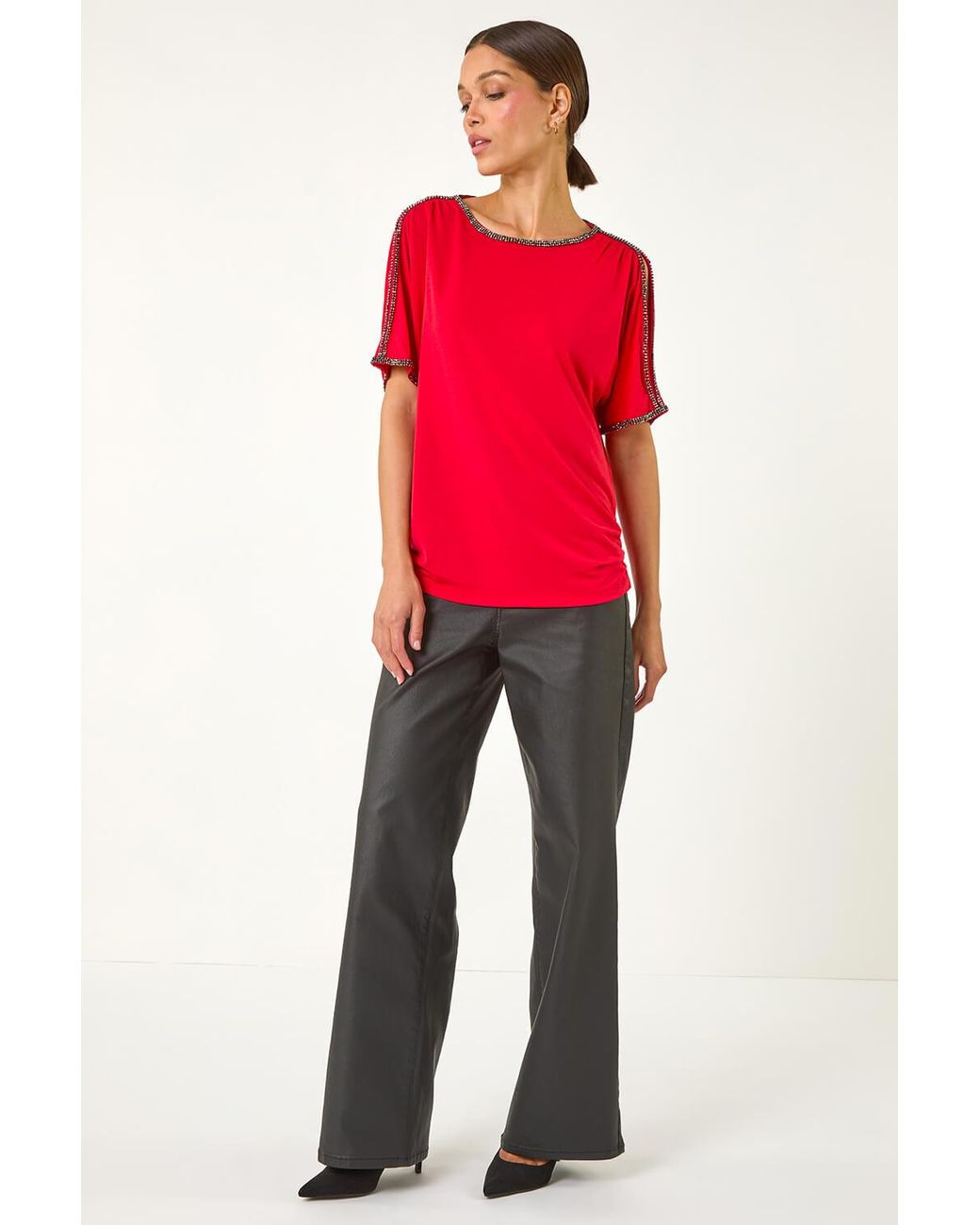 Roman Red Sparkle Trim Soft Stretch Top