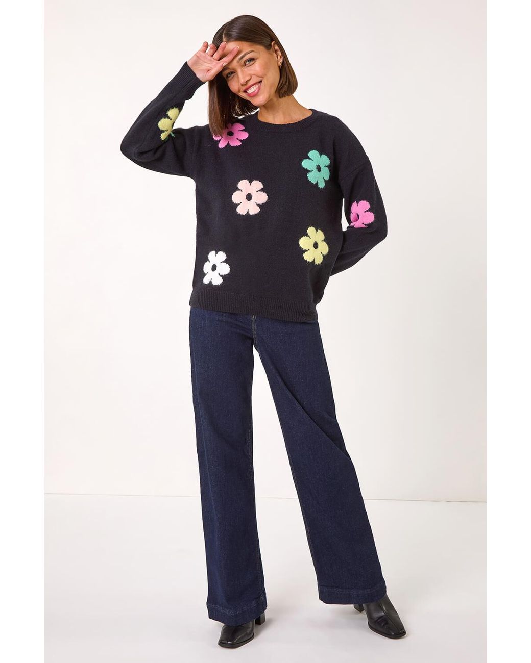 Roman Blue Floral Print Jacquard Knit Jumper