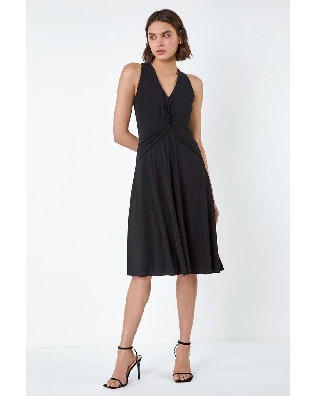 Roman Black Twist Front Stretch Dress