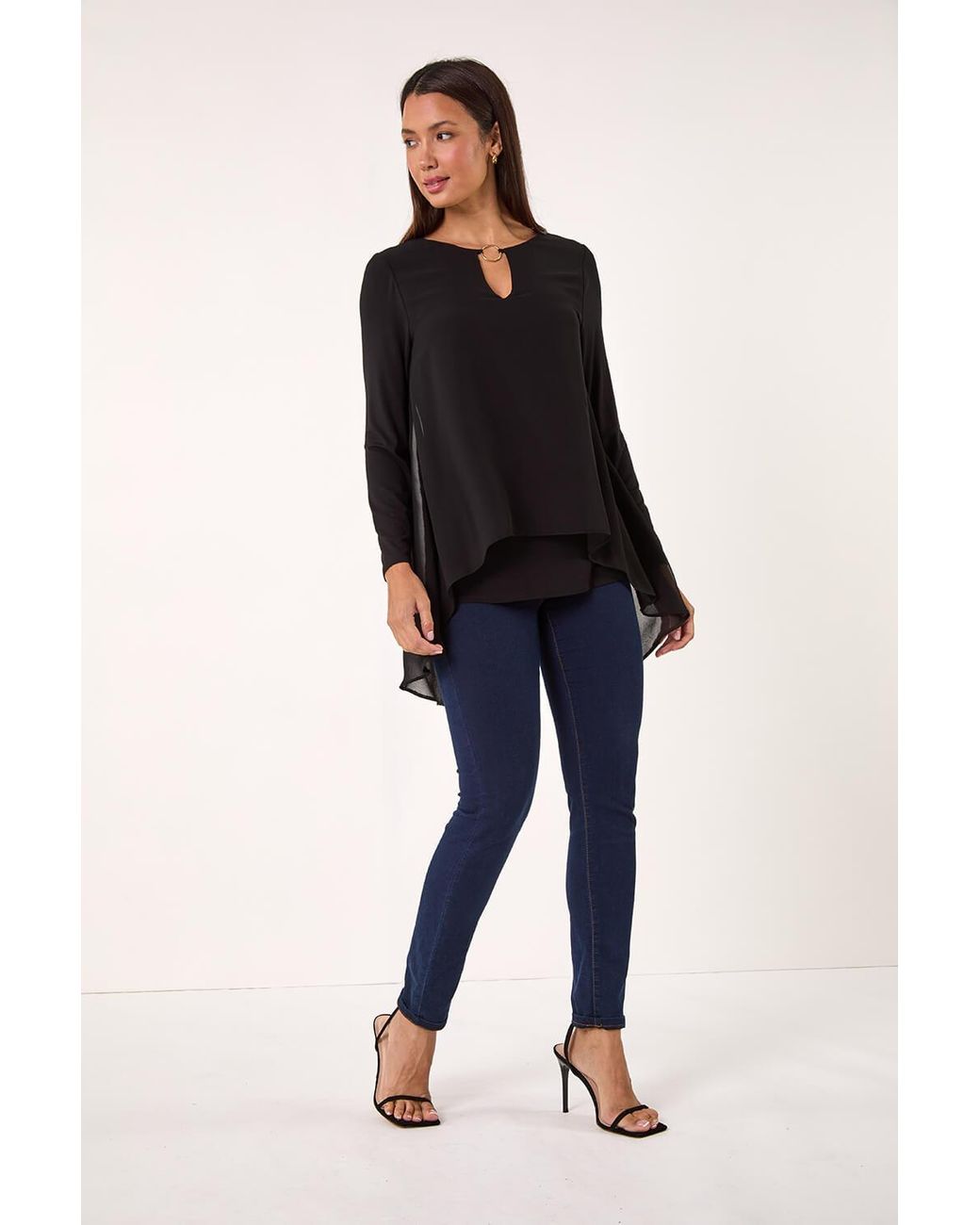 Roman Black Ring Front Chiffon Overlay Tunic