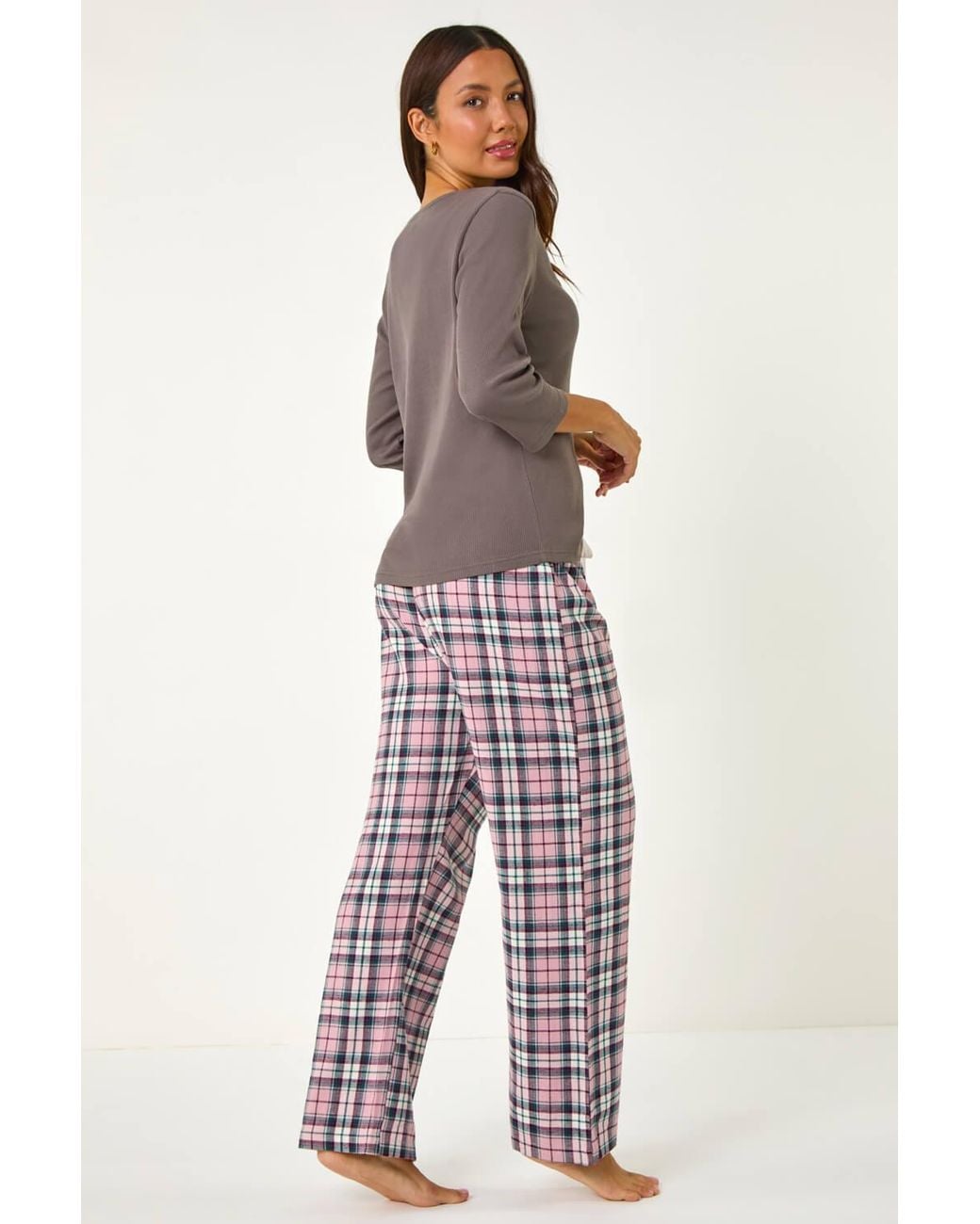 Roman Multicolor Check Print Bow Detail Pyjama Set