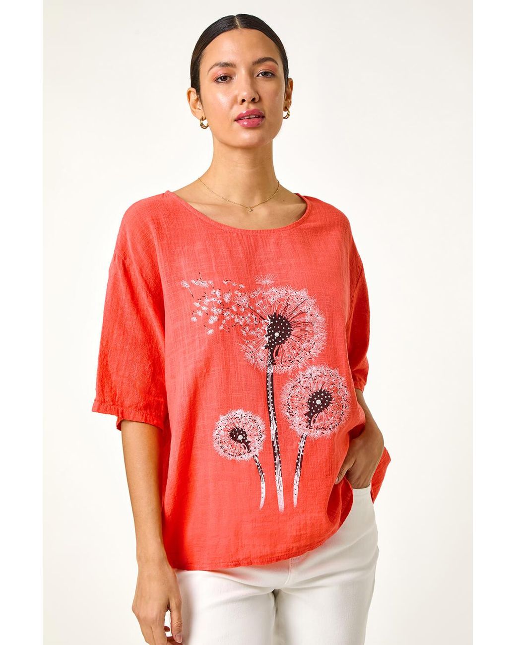 Roman Red Dandelion Hotfix Tunic Top