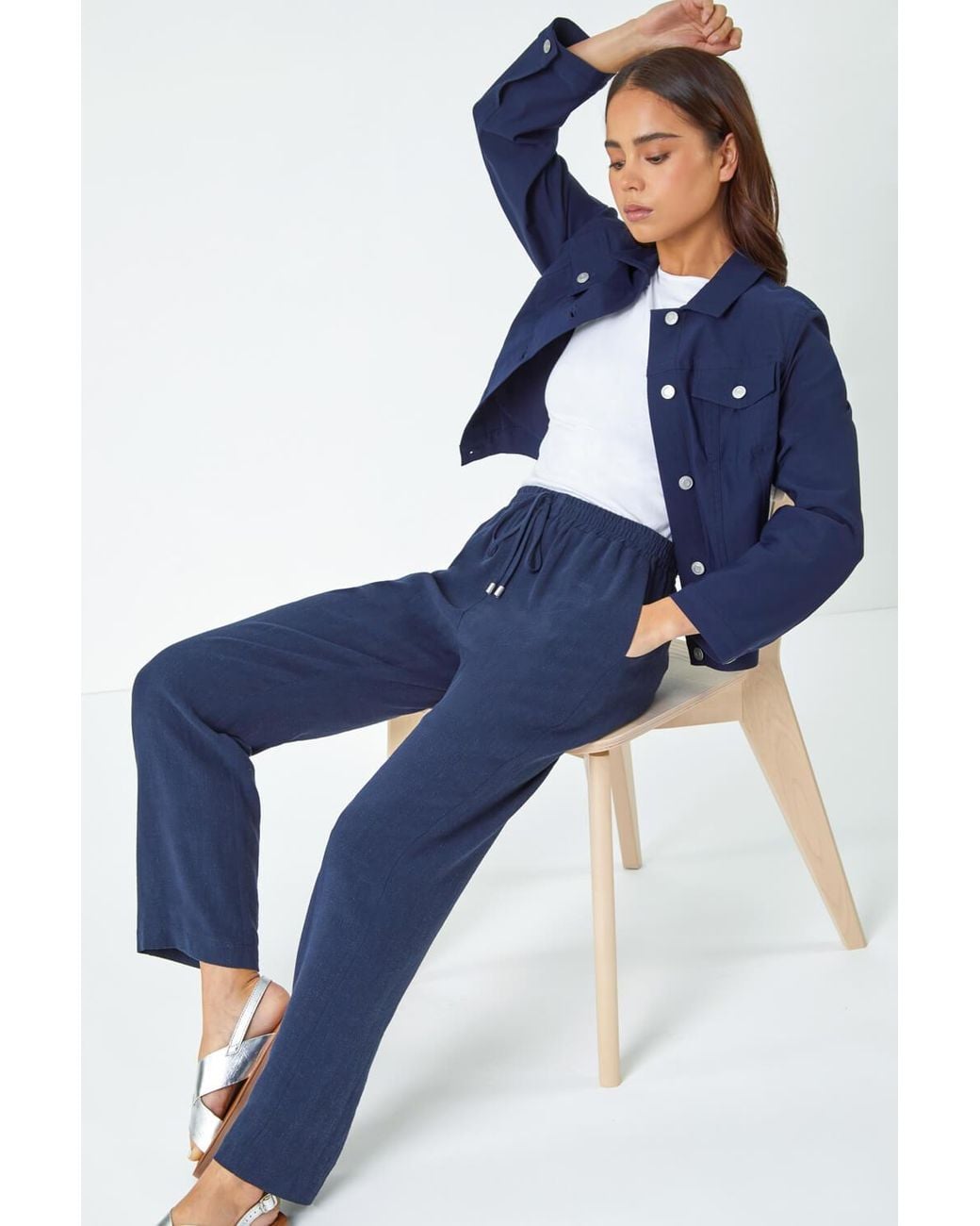 Roman Petite Blue Linen Mix Trousers
