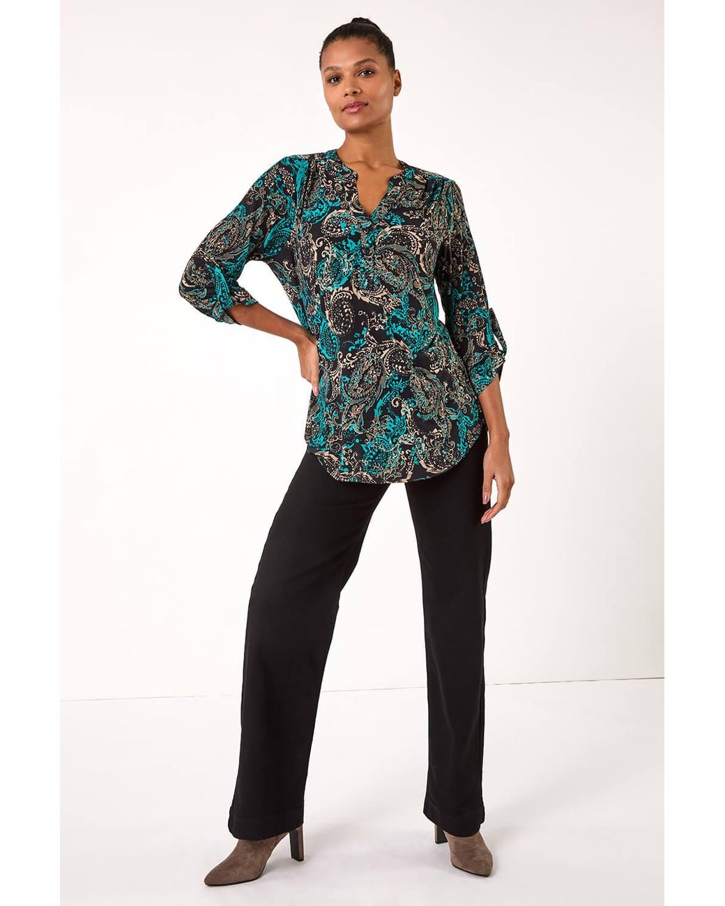 Roman Blue Stretch Paisley Print Shirt