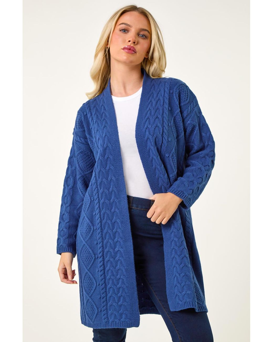 Roman Petite Blue Longline Cable Knit Cardigan