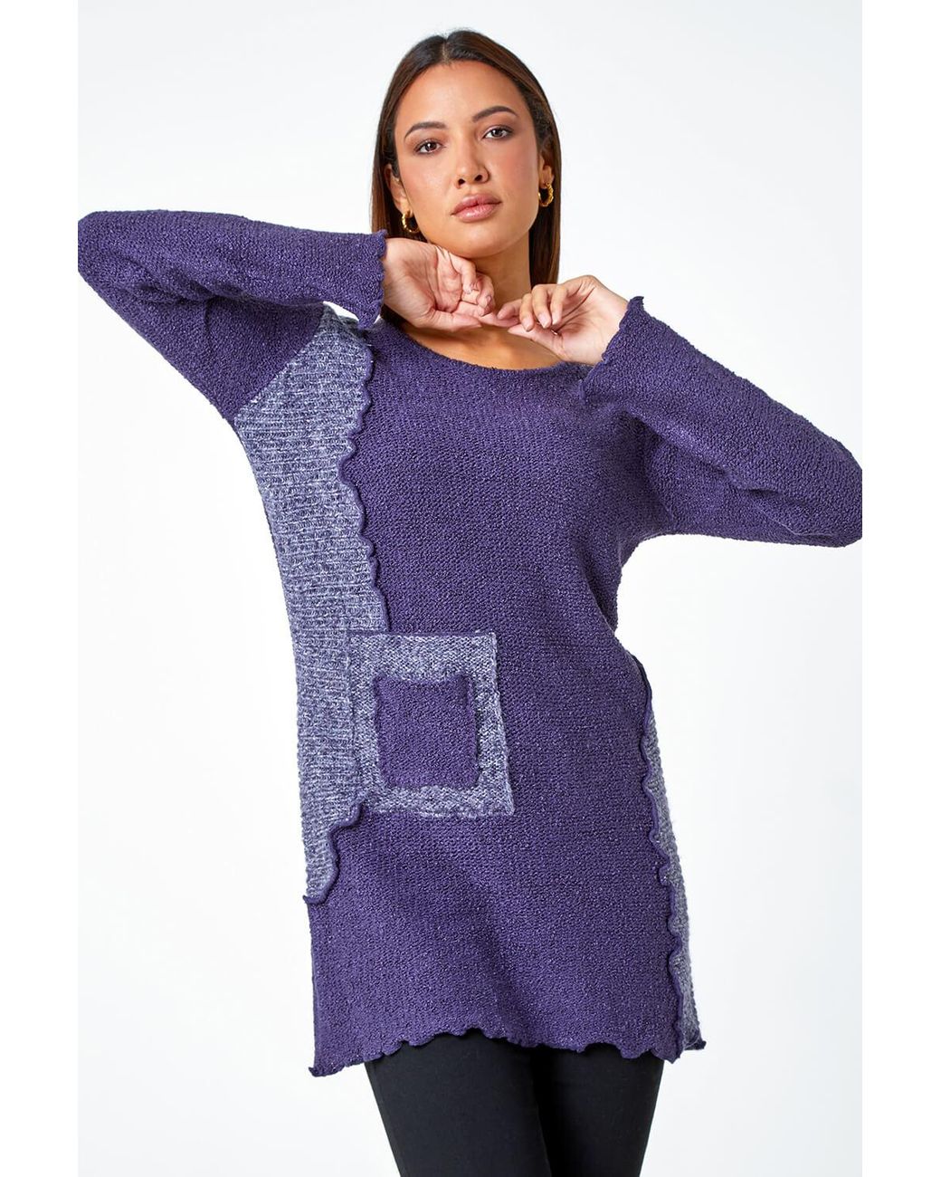 Roman Purple Textured Pocket Detail Longline Jumper
