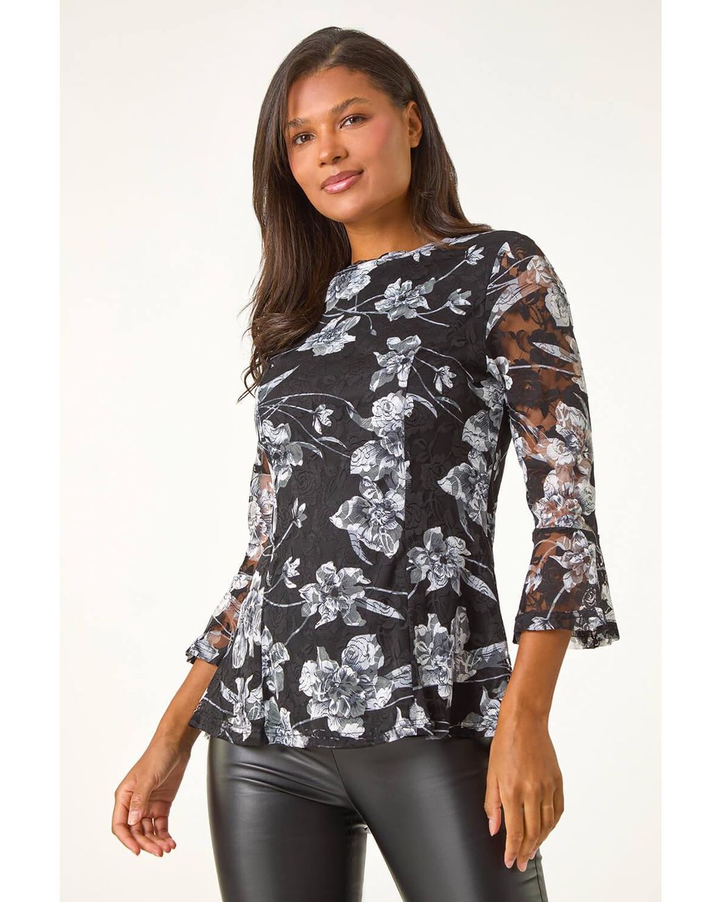 Roman Multicolor Floral Lace Stretch Top