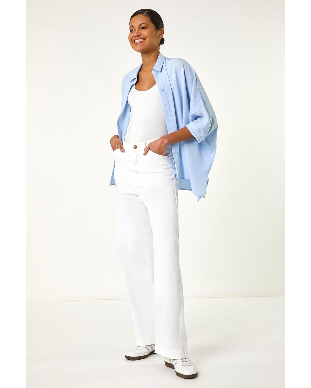 Roman Blue Boxy Relaxed Button Blouse