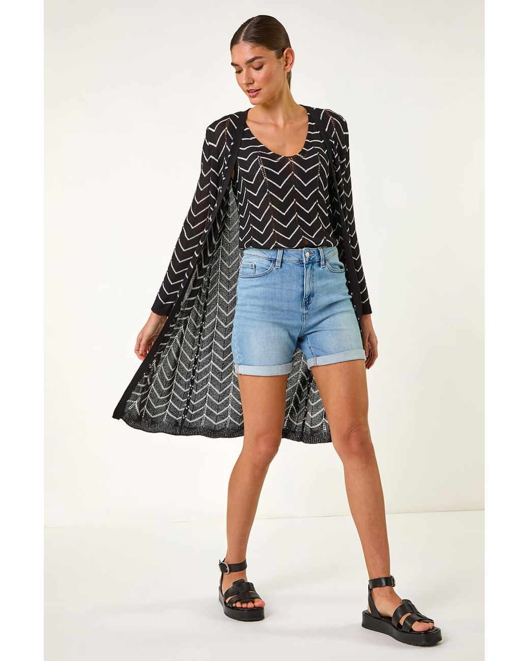 Roman Blue Zig Zag Longline Cardigan