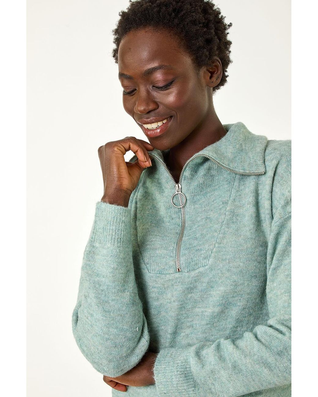Roman Blue Collar Zip Neck Knit Jumper