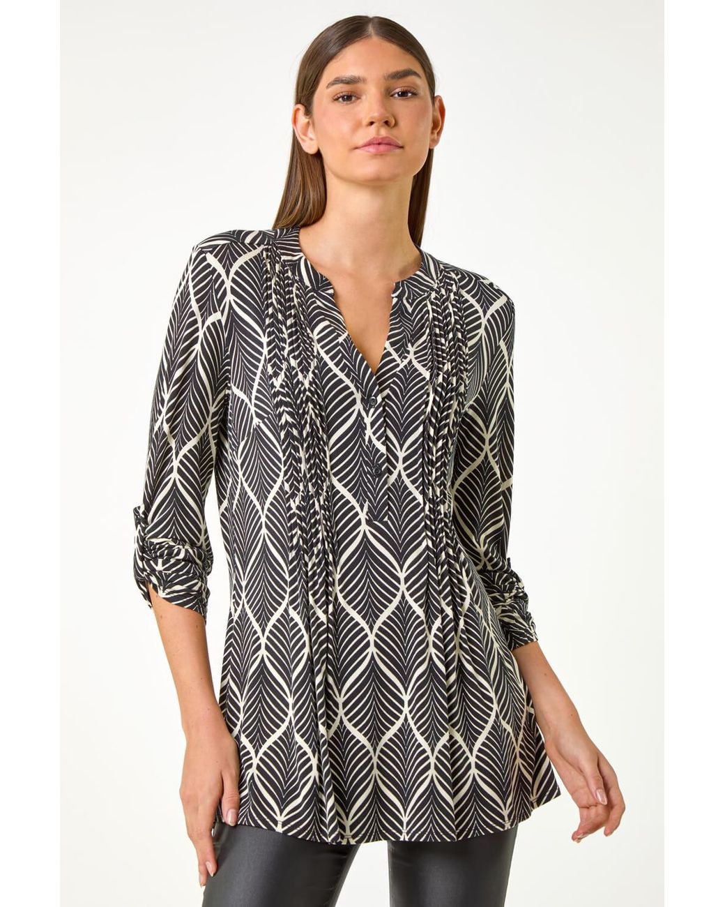 Roman Black Abstract Geometric Print Blouse