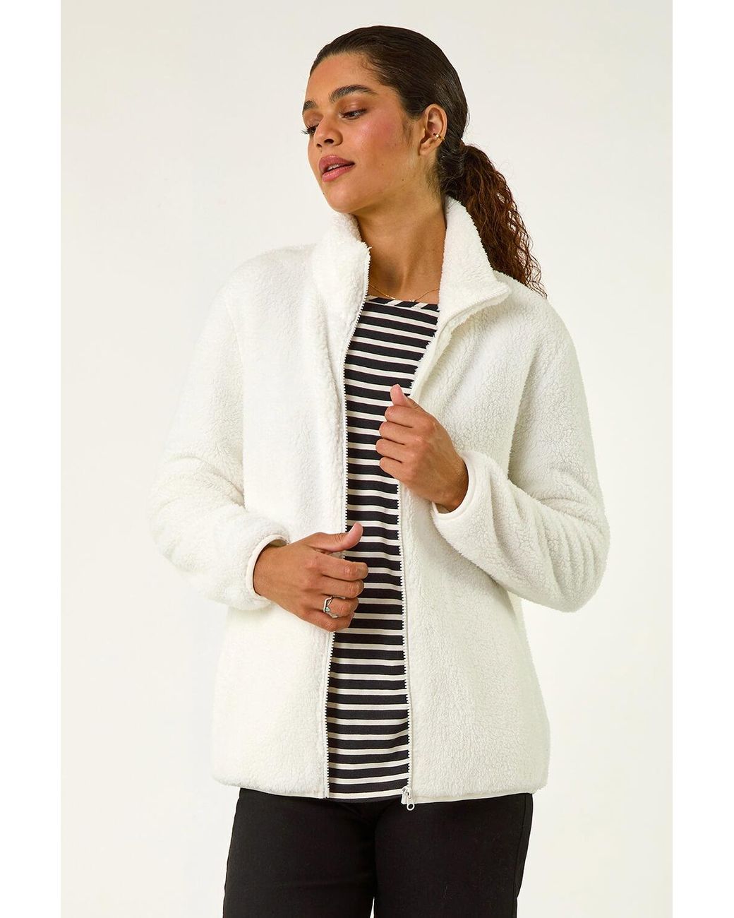 Roman Natural Soft Sherpa Fleece Longline Jacket