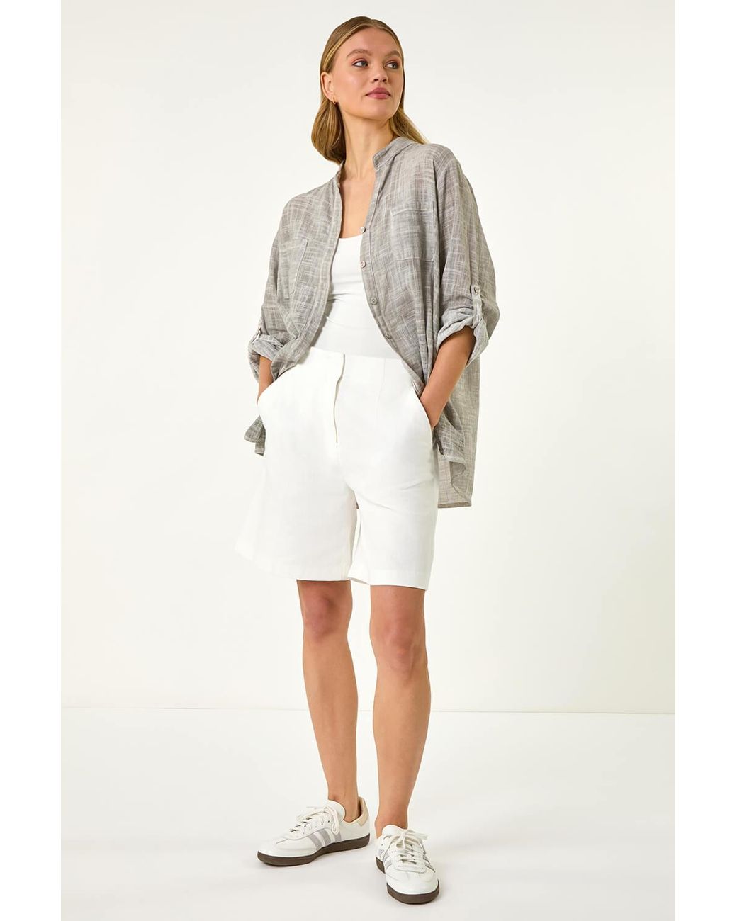 Roman Gray Cotton Button Through Shirt
