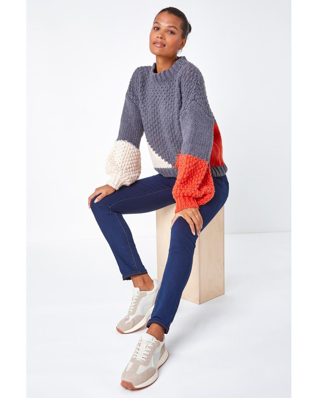 Lilly-and-Hope Gray Chunky Knit Balloon Sleeve Jumper