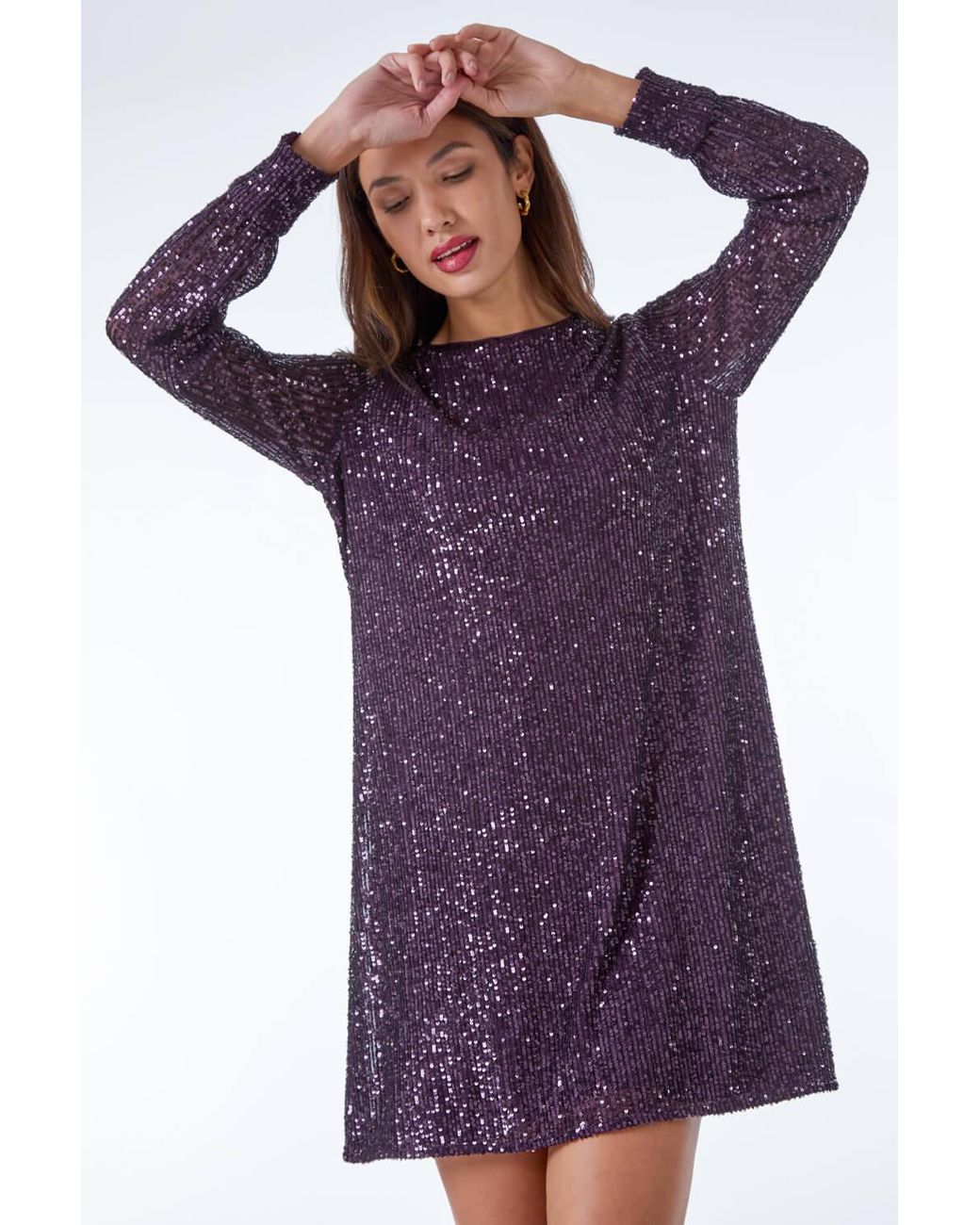 Roman Purple Sequin Embellished Tunicshift Dress