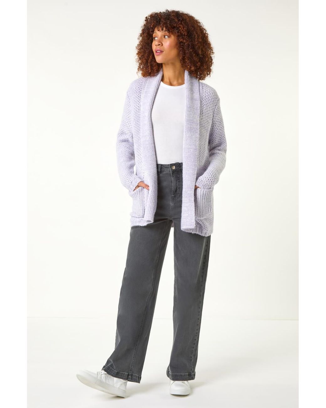Roman White Fluffy Textured Knit Cardigan