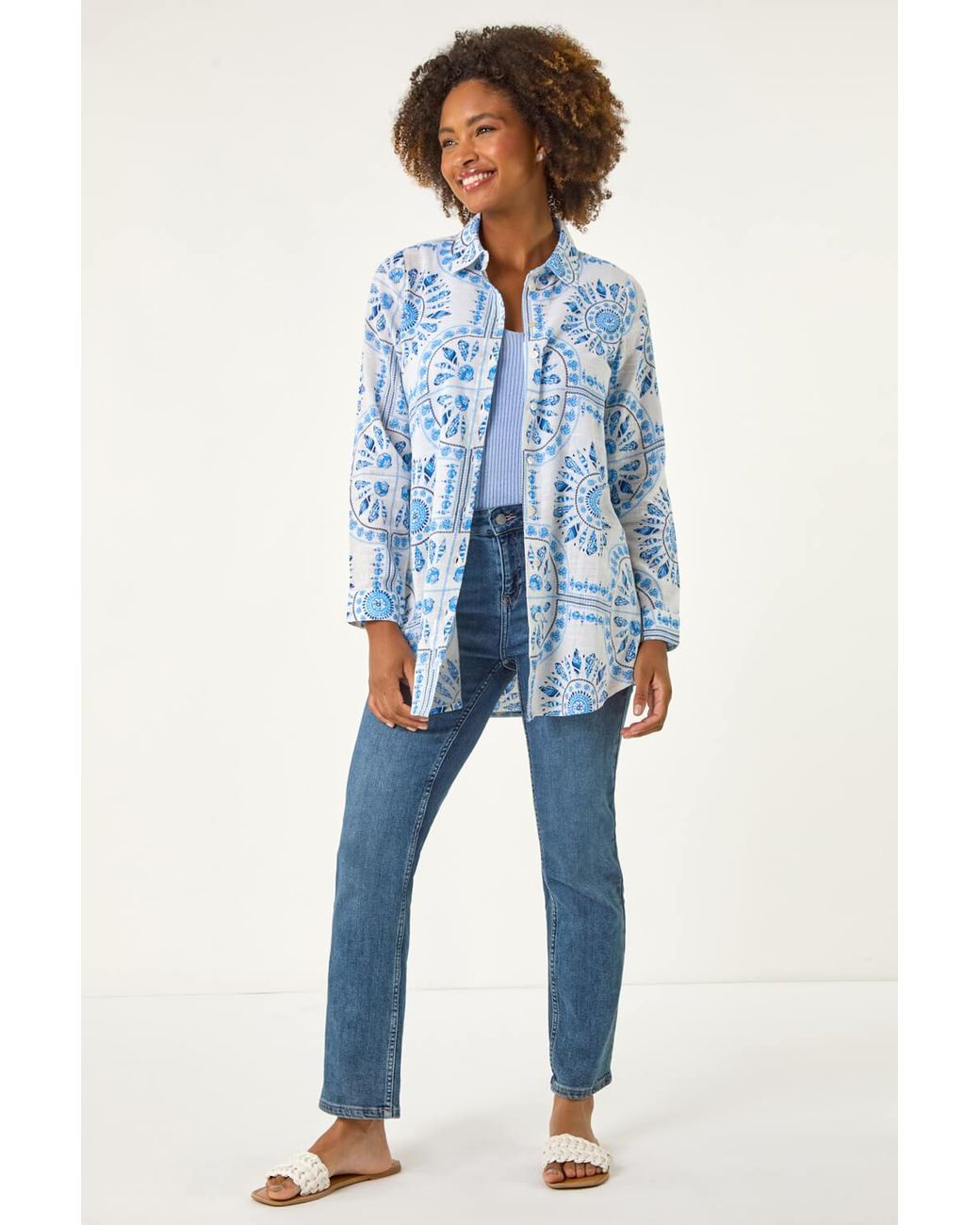 Roman Blue Abstract Print Collared Shirt