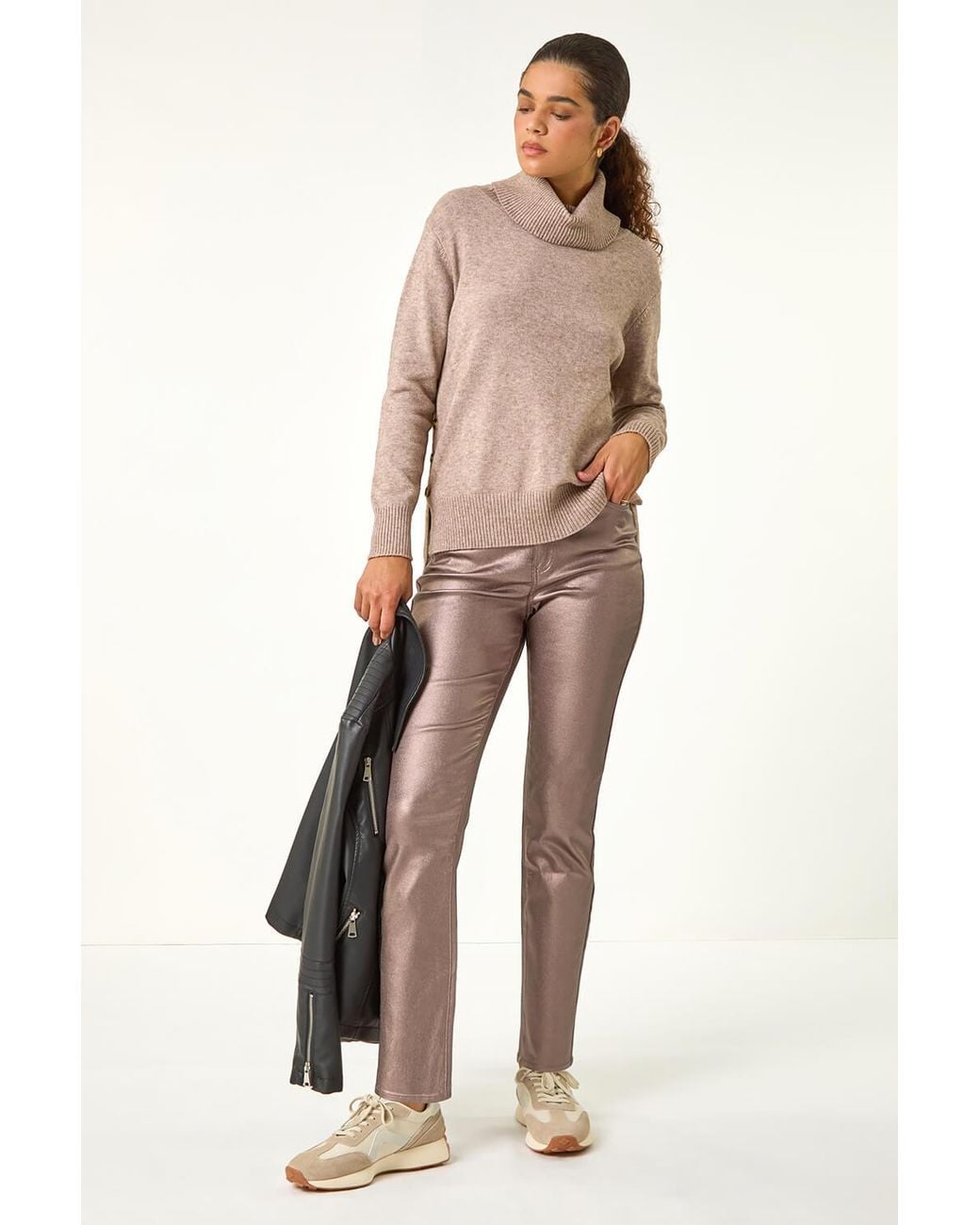 Roman Natural Metallic Coated Mom Jeans