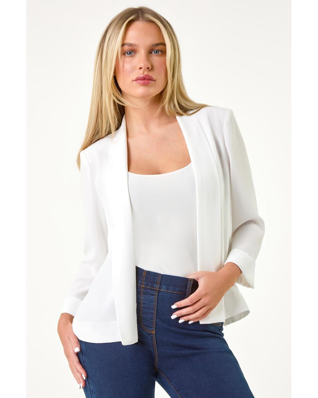 Roman Petite White Edge To Edge Jacket