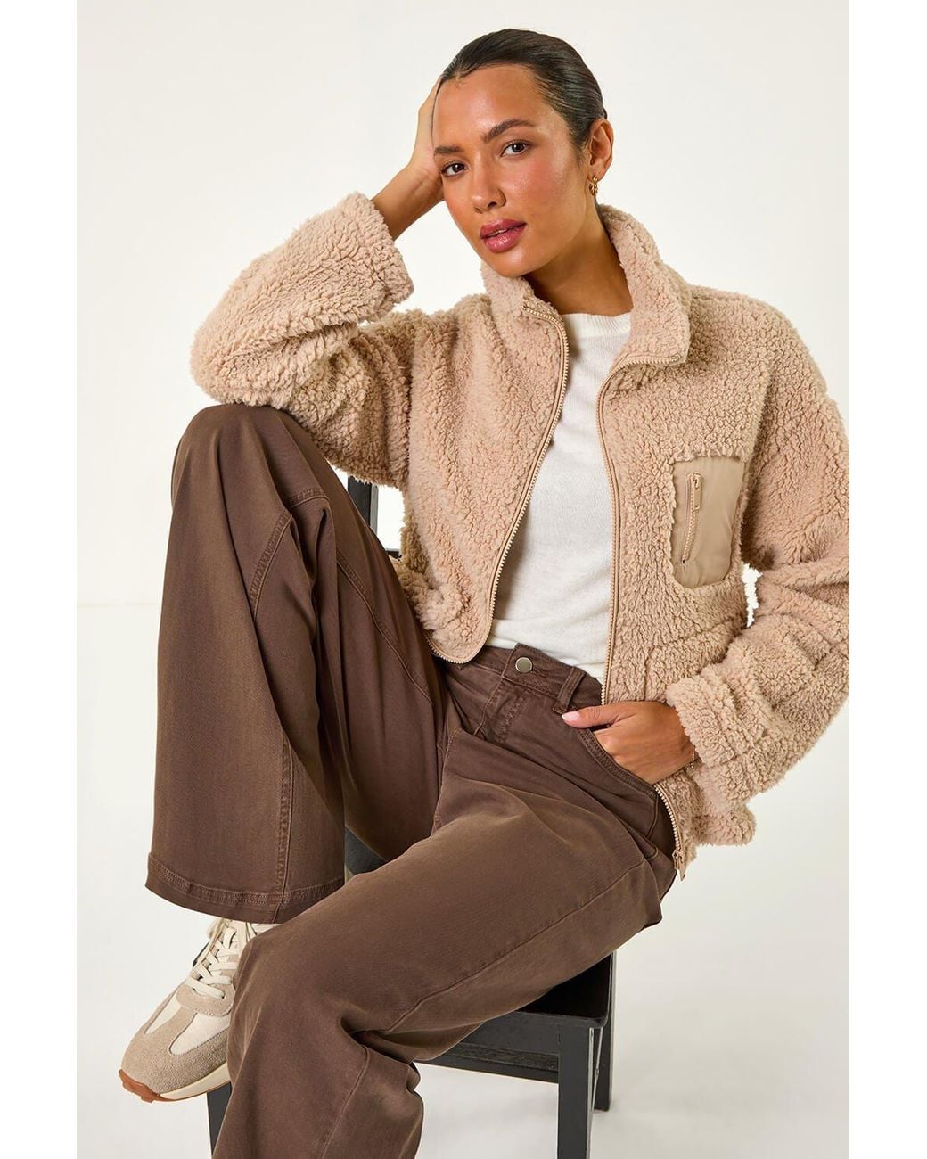 Roman Brown Funnel Neck Fleece Jacket