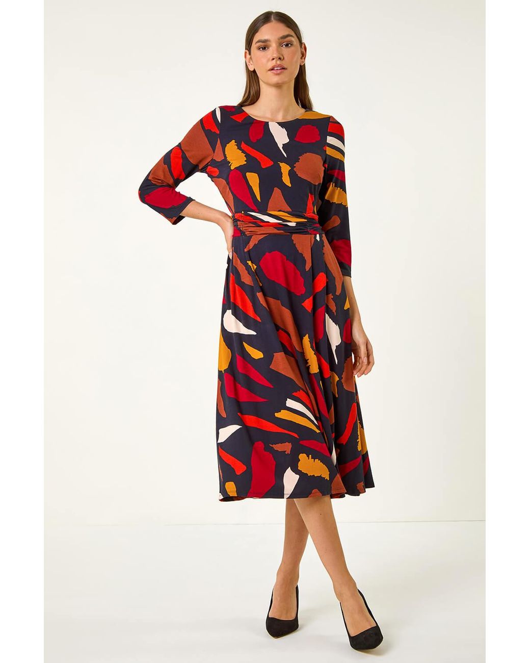 Roman Red Abstract Print Fit & Flare Dress