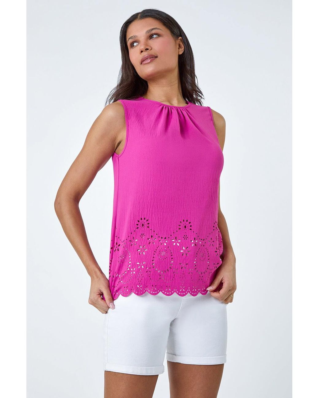 Roman Pink Floral Hem Detail Sleeveless Top