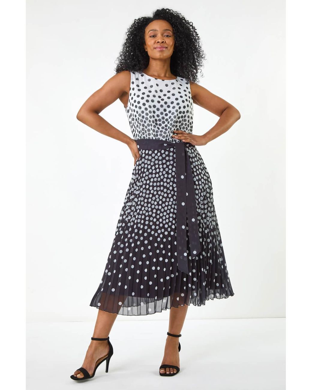 Roman Petite Blue Spot Print Pleated Midi Dress