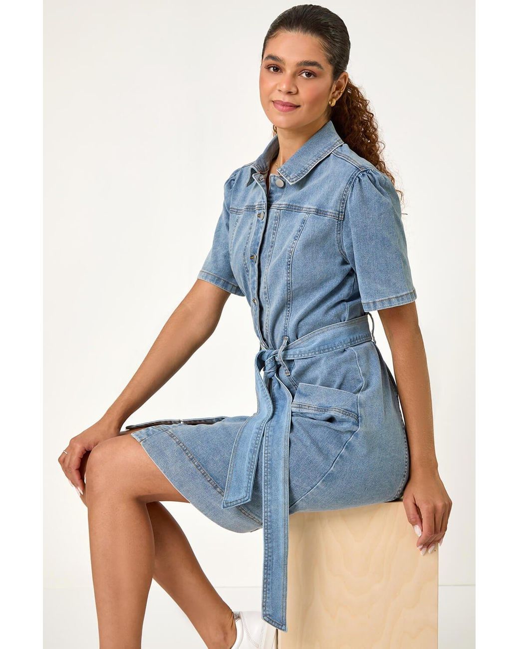 Roman Tie Waist Pocket Shirt Dress in Blue | Lyst UK